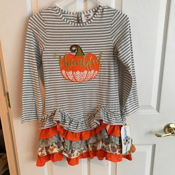 Counting Daisies Girls Thanksgiving Dress With Five Rows of Ruffles  NEW - Picture 1 of 12